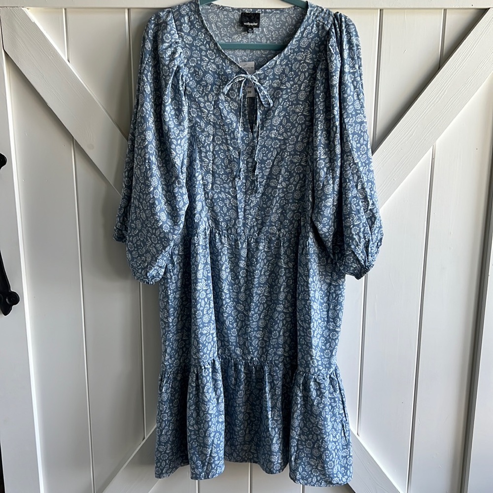 Sweet Blue & White XXL Dress Floral Country Style